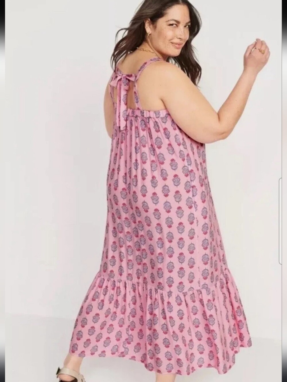 Old Navy Pink Posies Tie Back Cutout Ruffle Maxi Dress Plus Size 3X NWT - Picture 3 of 16